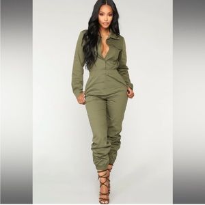 Fashion Nova Army Green Aviator jumpsuit